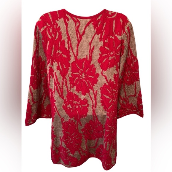 Chico’s Travelers Collection Exploded Floral Jacket Sz 2/L/12 Red Tan Open - Picture 4 of 10